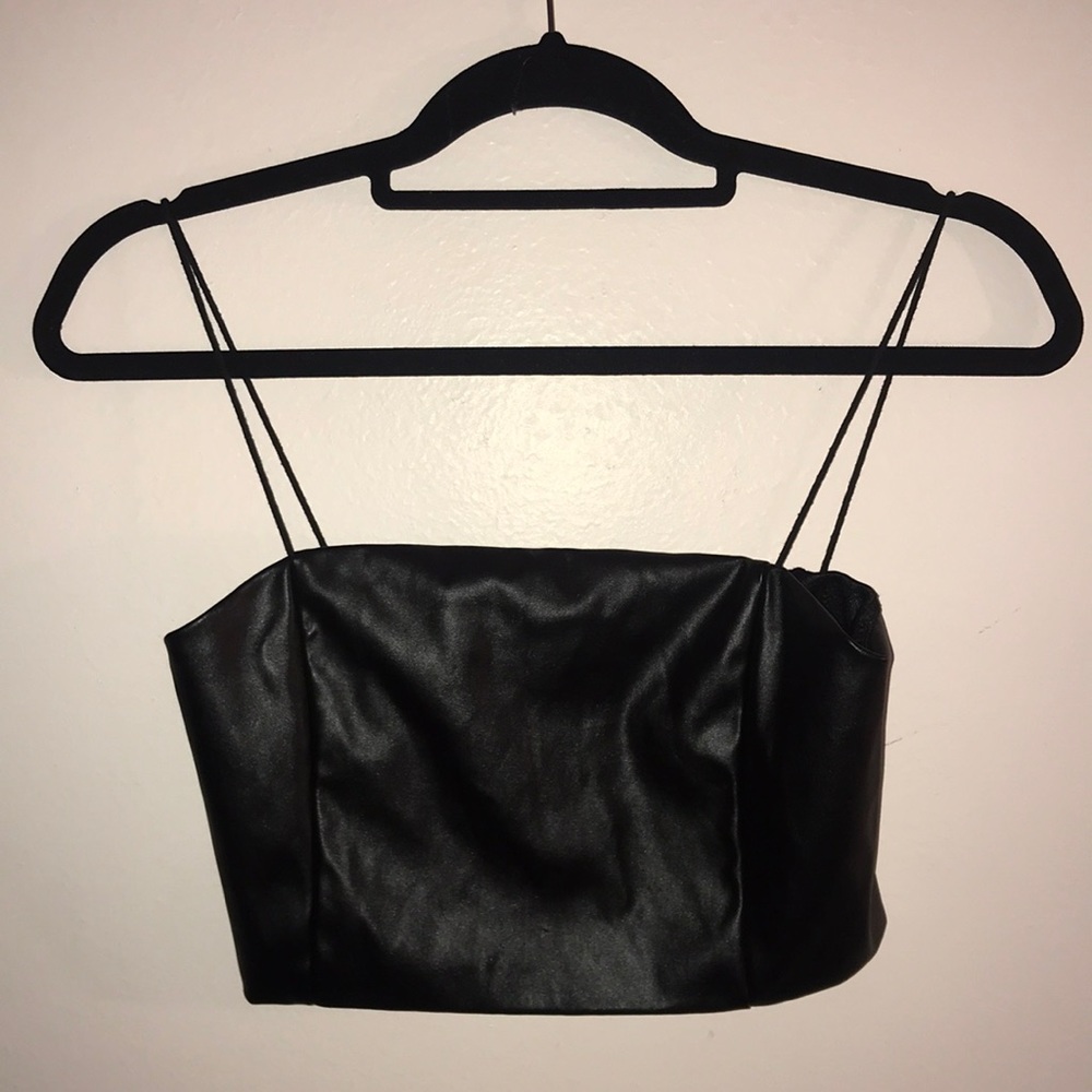 black leather crop/tank top. fits XS/S